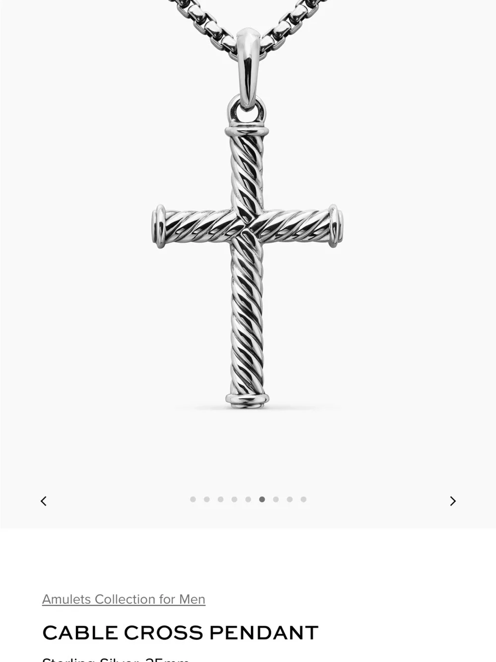 David Yurman Sterling Silver Cable Cross Pendant